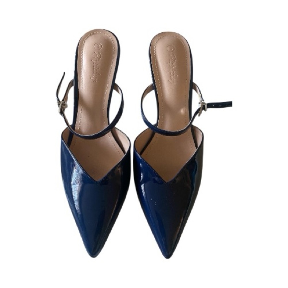 NWOT-PIEPIEBUY-NAVY BLUE PATENT LEATHER HEELS-SIZE 8